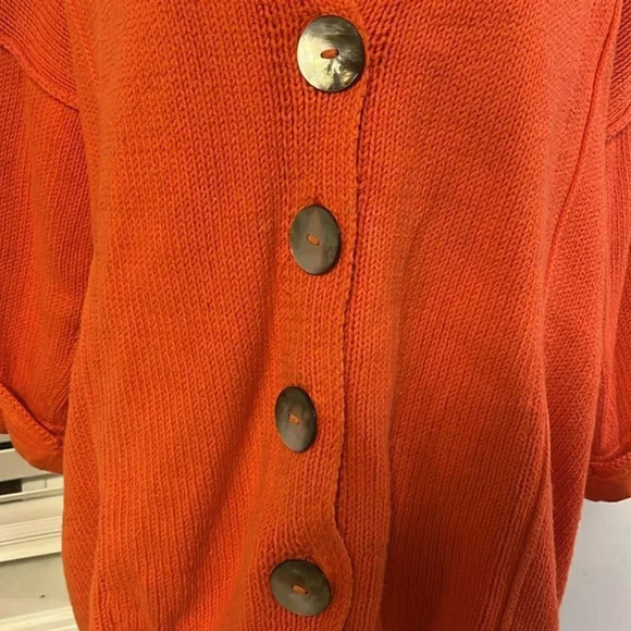 [L]Pure HandKnit orange Drop Shoulder SS Cotton Button Down Sweater - Picture 3 of 8